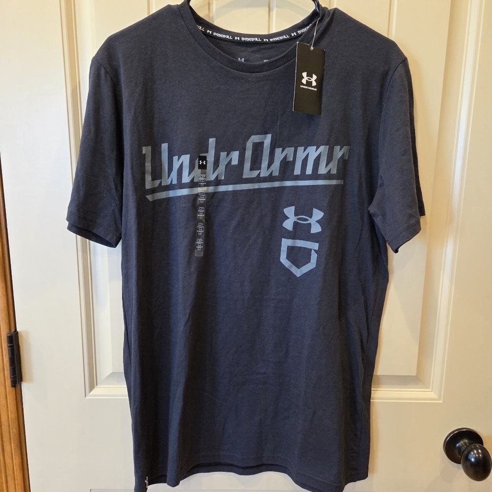 Under Armour Baseball Script Logo Graphic Tee Medium Men's Black/Gray New Sports
